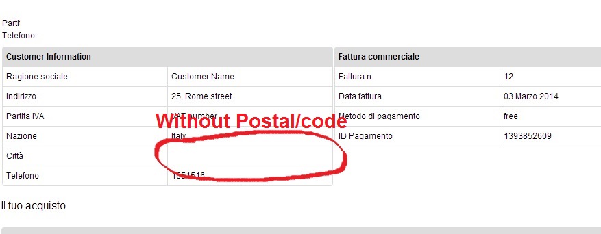 Invoice without postacode